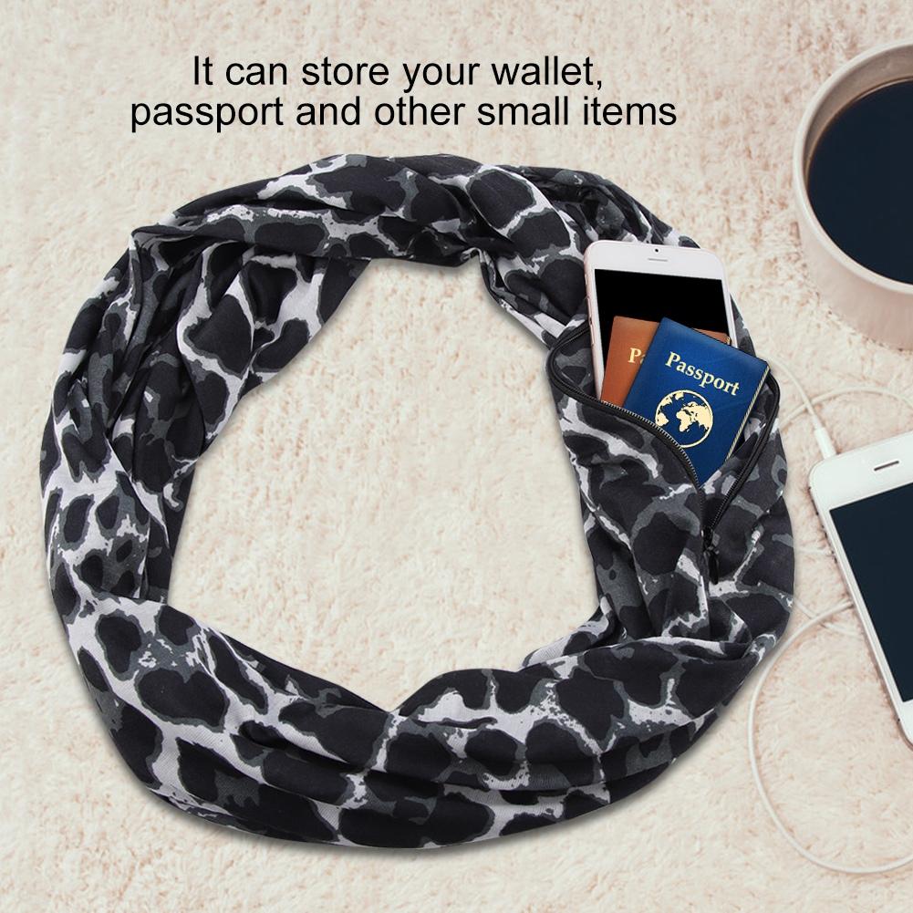 Reusable Loop Scarf Storage Bag with Zipper for Wallet Pocket Passport(Silver)