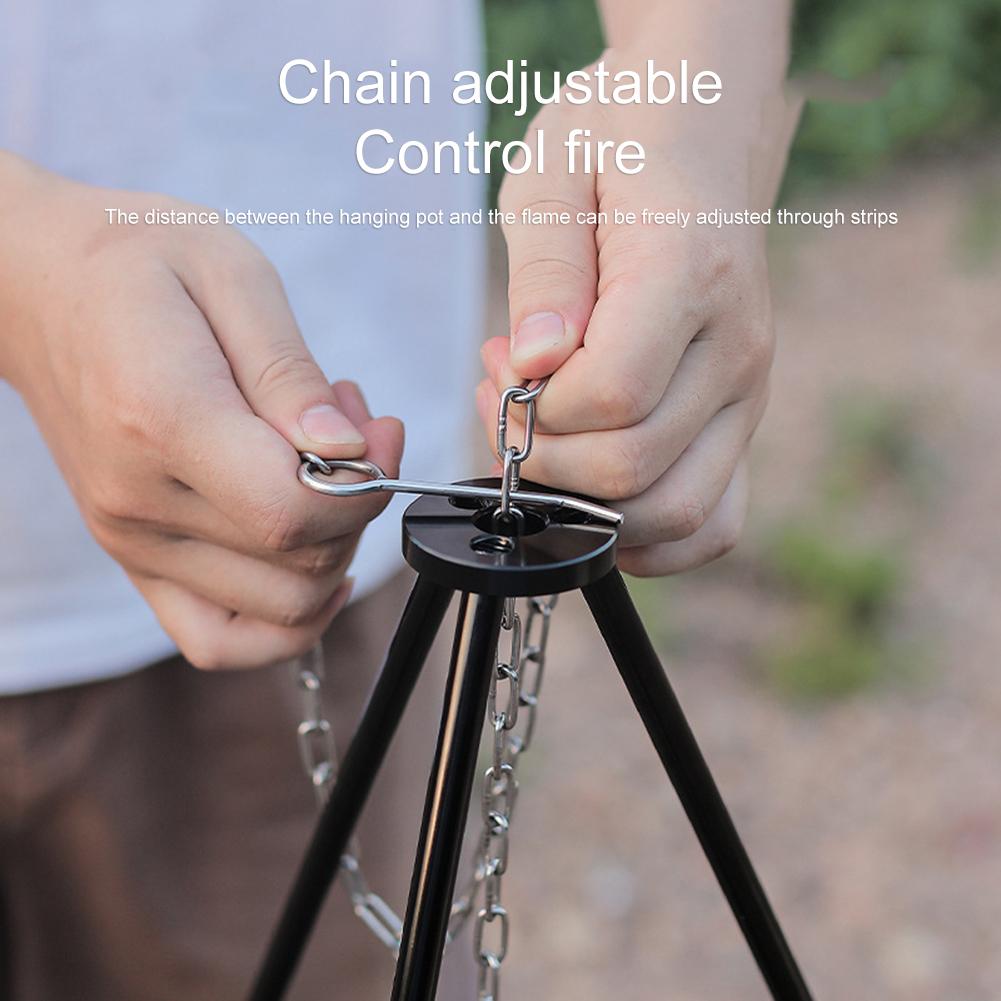 Тренога для костра для кемпинга, портативная треугольная подставка, алюминиевый сплав, разборная подставка, цепь из нержавеющей стали, оборудование для пикника и приготовления пищи