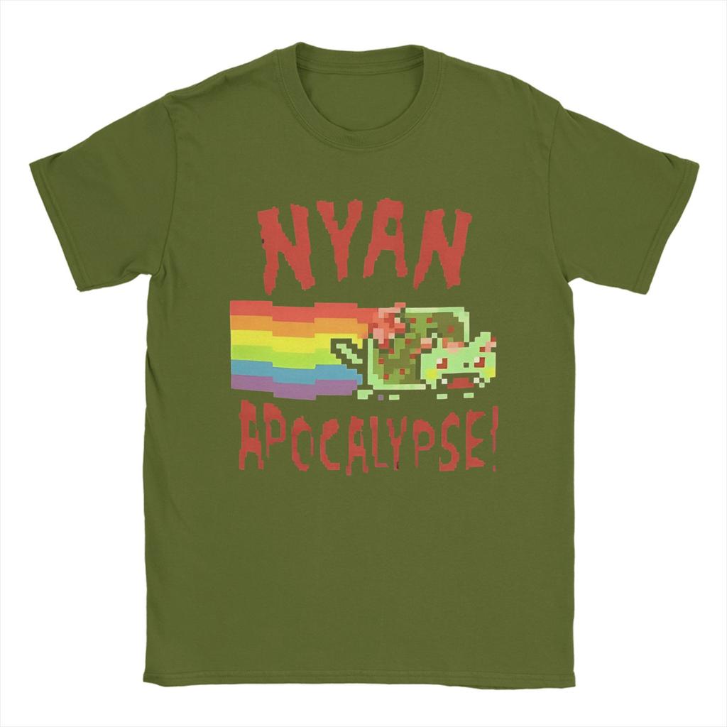 Мужские футболки Nyan-Cats Apocalypse Game Смешные интернет-мемы Чистый хлопок Мерч Новинка Короткий рукав Круглый вырез Футболка Футболка