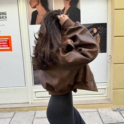 Женская мотоциклетная куртка из искусственной кожи - Осенне-зимний короткий стиль на молнии