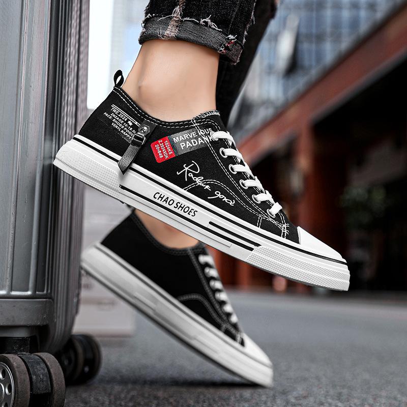 Повседневная обувь Мужская парусиновая обувь Мужские кроссовки Дышащая мужская спортивная обувь Черная тканевая обувь Trend Letter Мужская обувь Низкие кроссовки