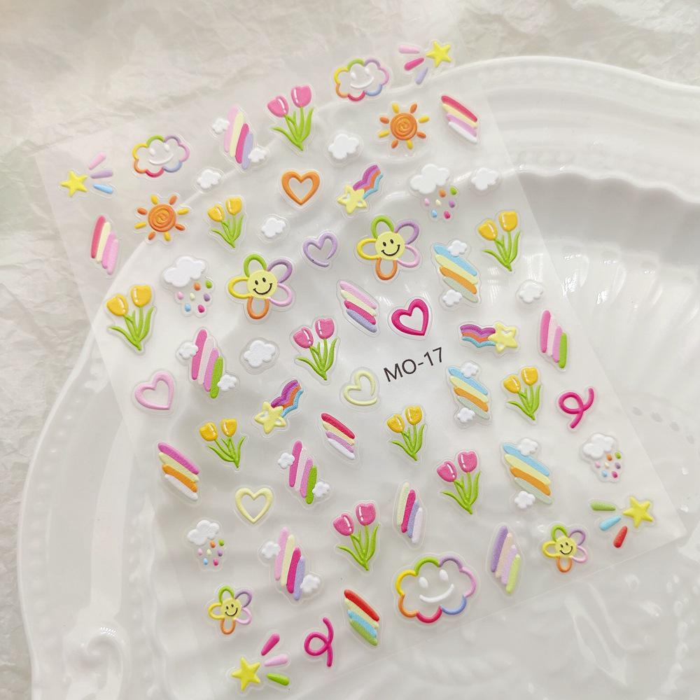 Наклейки для нейл-арта с цветочным и мультяшным рисунком: Цветы, ромашки, тюльпаны, кролик, любовь, бабочки.