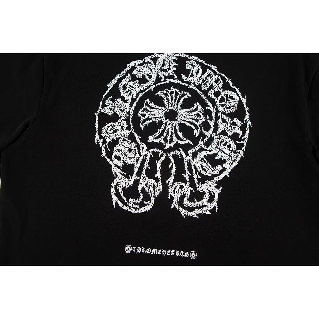 W344 CHROME HEARTS 2025 Летняя новая высококачественная хлопковая свободная футболка с круглым вырезом большого размера для мужчин и женщин, парная футболка