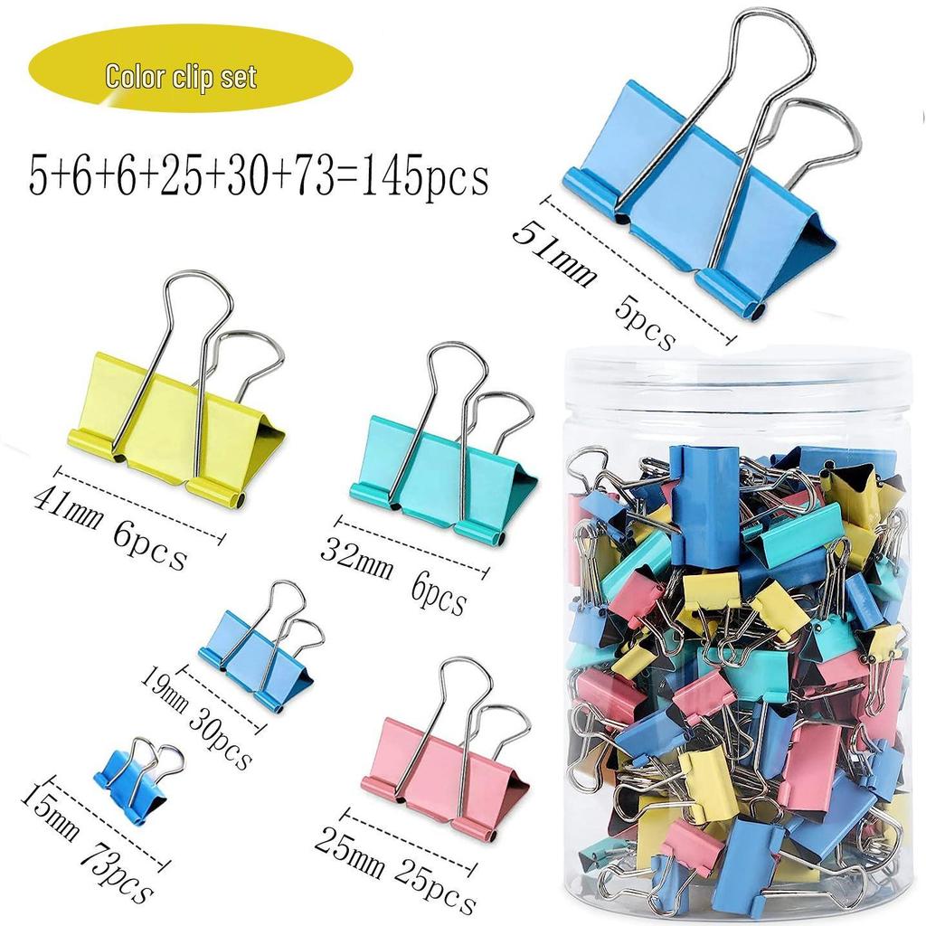 Multicolored Long-Tail & Black Metal Binder Clips Set