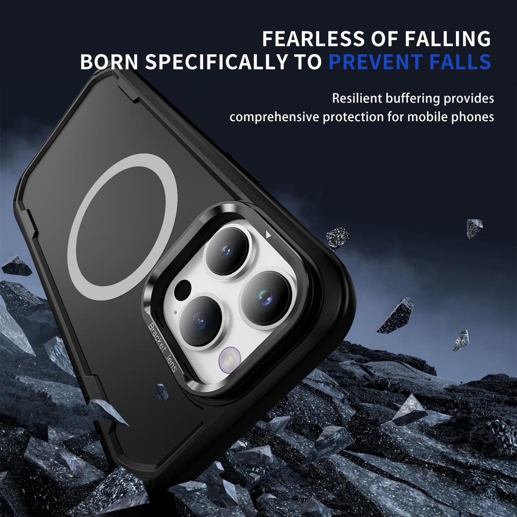 For iPhone 14 Pro Case Compatible with MagSafe Lens Frame Kickstand TPU + PC Shockproof Phone Cover