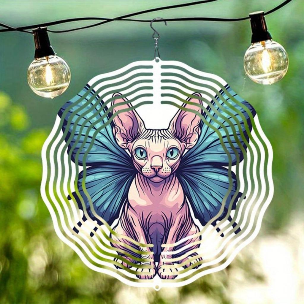 Butterfly Wing Cat Metal Wind Chime 3D Mandala Design Outdoor Garden Decor No Batteries Soothing Wind Powered Hanging Ornament for Patio Balcony