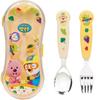 Lilpang Pororo Jobs 3D Comfortable Children's Spoon + Fork + Case Set PR5980, Mixed Colors, 1 Set, Korean Popular Tableware