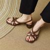 Мода 2025 Женские сандалии Толстый каблук Натуральная кожа Ремешок на щиколотке Обувь Женская Офисная Дамская Вечеринка Повседневные Туфли Весна Лето Мода