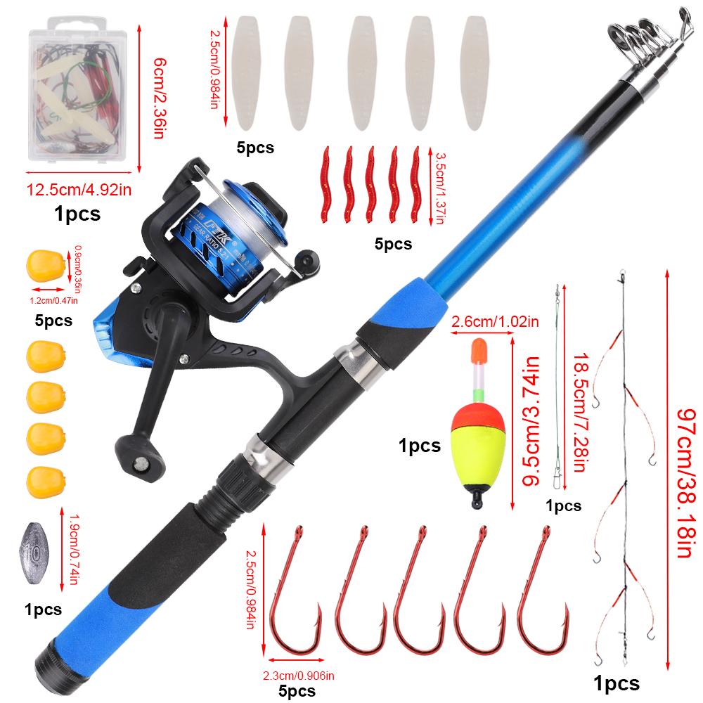 FTK Complete Fishing Kit: 1.8m/5.91ft Lightweight Fibreglass Spinning Rod and Reel Combo Cool Pack - for Fresh and Salt Water, Hooks