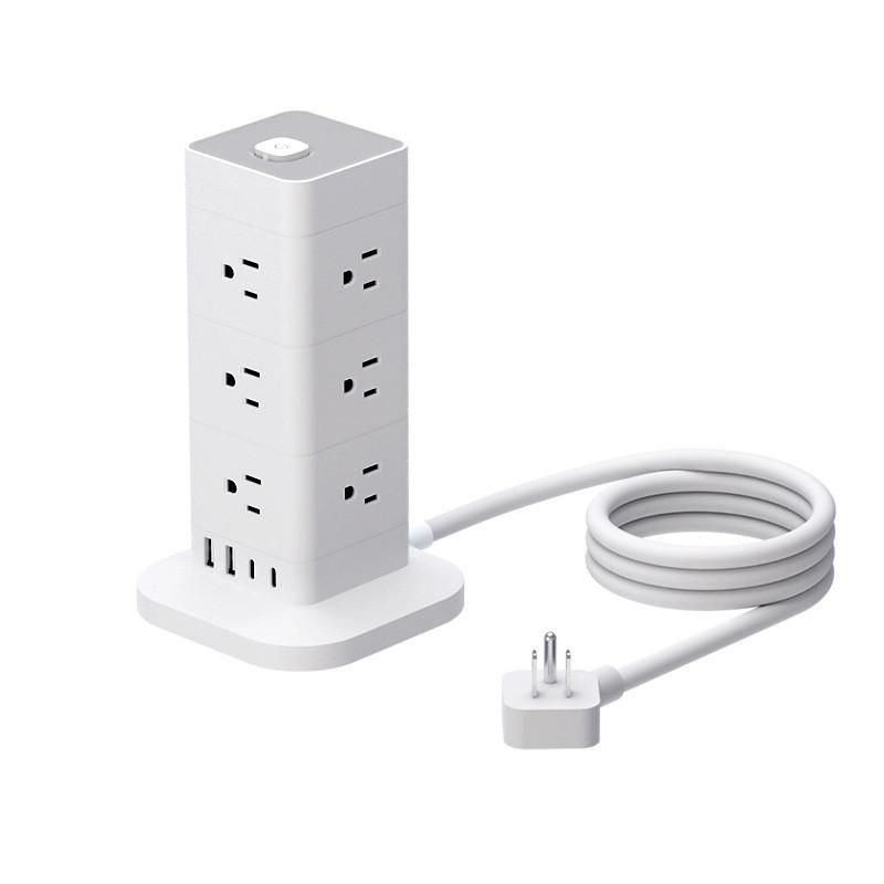 Household USB Charging Vertical Socket Multi Port Main Control Switch Type-C Tower Office Overload Power Strip