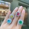 Jewelry Simulation Colored Treasure Retro Style Ring, Shining Diamond-Set Women'S Ring Main Stone 9 * 9