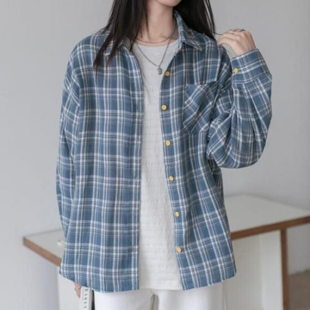 Navava Women Casual Check Long Sleeve Shirt Nb2968