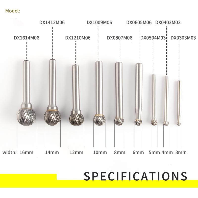 YG8 Alloy Rotary File 1Pcs Round D-type Double Slot Tungsten Steel Wood Carving Grinding Head 3mm 4mm 5mm 8mm 10mm 16mm Diameter