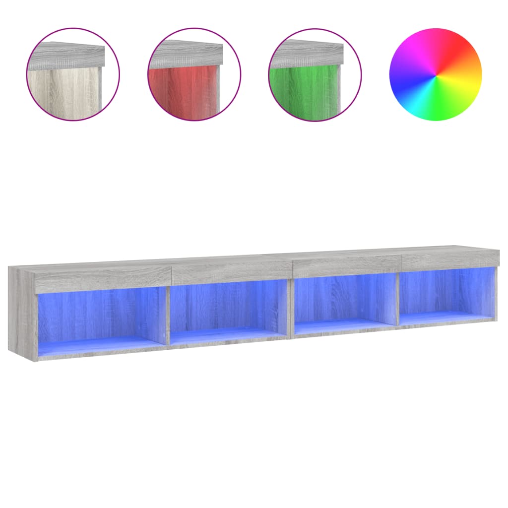 Vidaxl Szafki Tv Z Led, 2 Szt., Szary Dąb Sonoma, 100X30X30 Cm