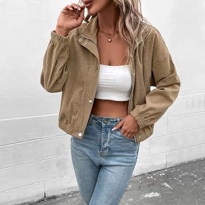 Женские модные повседневные однотонные куртки и пальто с воротником-поло на осень-зиму с длинным рукавом и принтом