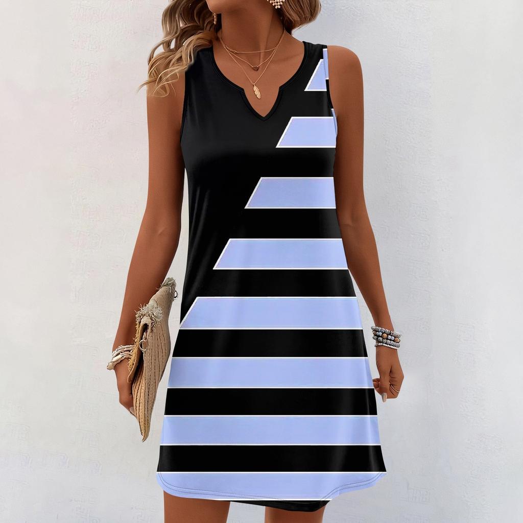 Women Summer Dresses V-Neck Print Sleeveless Sundress Casual Dress