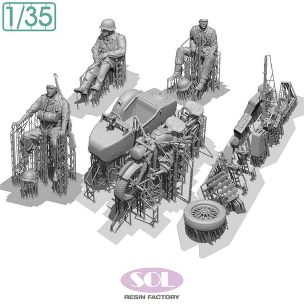 Sol Models WWII German KS750 Military Sidecar with 3 Crew 3D Printed Kit MM879 1/35 Figures, (Motorcycle)