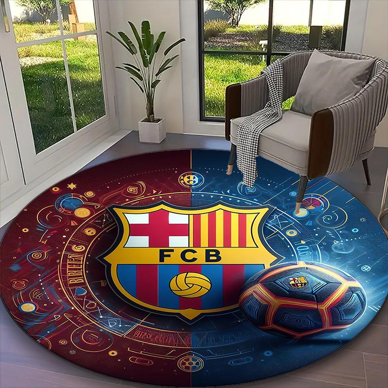 1pc Barcelona FC Rug, Comfortable Printed Home Round Carpet, Cozy Office Chair Rug