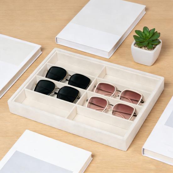 Органайзер для солнцезащитных очков, лоток, 8 ячеек, бархатный держатель для очков, коробка для хранения, штабелируемый, мужской, женский, для очков, часов, ювелирных изделий, витрина