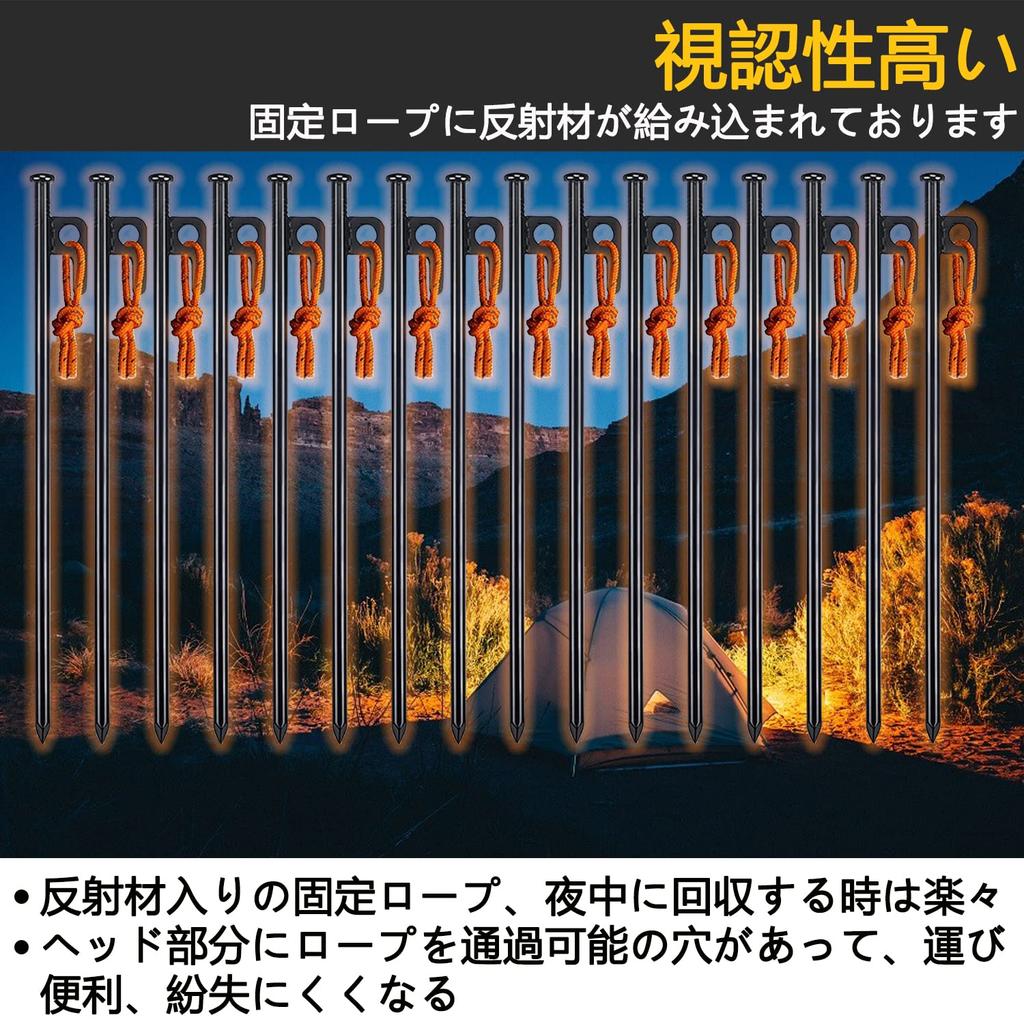 Набор из 16 колышков 30 см Сталь Цельный 10 мм Инструменты для установки Кованые колышки для палатки Для улицы Скалолазание Твердая почва Песок Луг В комплекте сумка для хранения