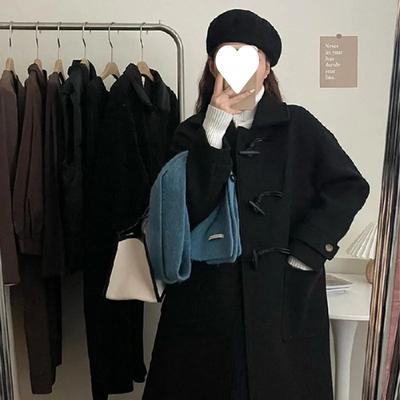 Пальто из японской шерсти на пуговицах-рожках, женское осенне-зимнее новое длинное шерстяное пальто, маленький человек