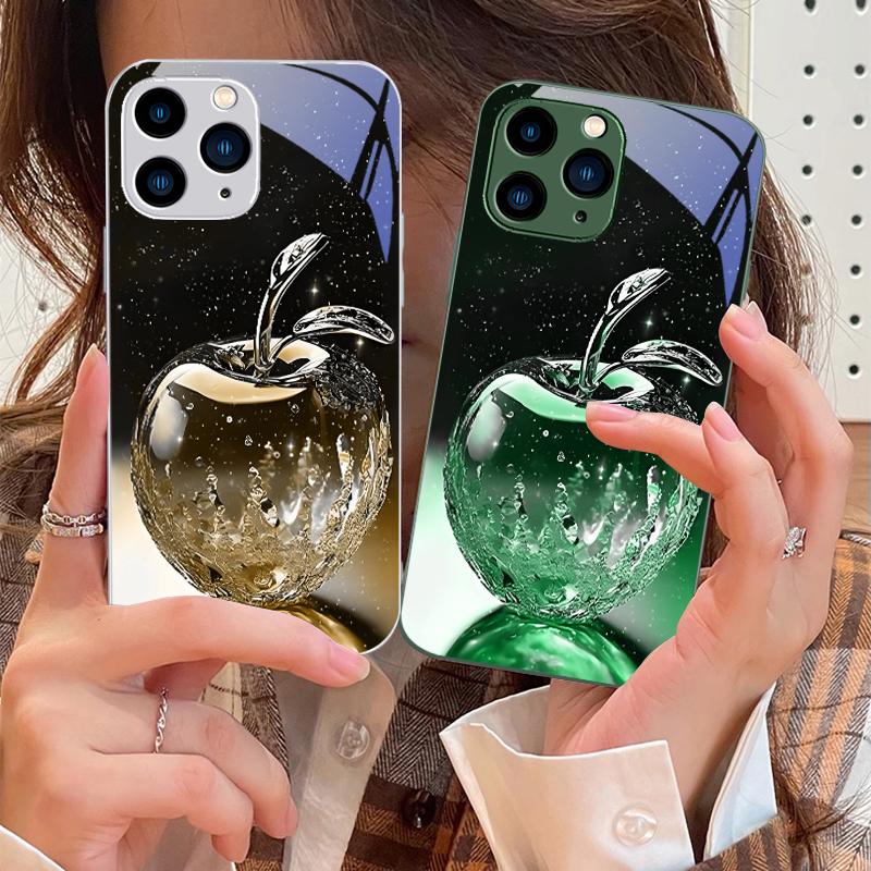 Прозрачный хрустальный чехол-яблоко для iPhone 16 Pro Max 15 Pro 14 13 12 Mini 11 XS M Ax XR 7 8 Plu SE 2022 из закаленного стекла