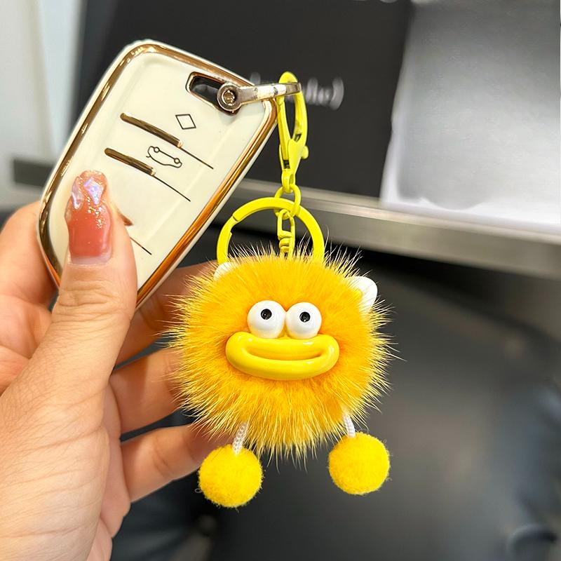 Милый брелок для ключей от машины с подвеской в виде куклы из плюша и минки, с большим ртом и маленькими брикетами, корейский, для сумки, в подарок