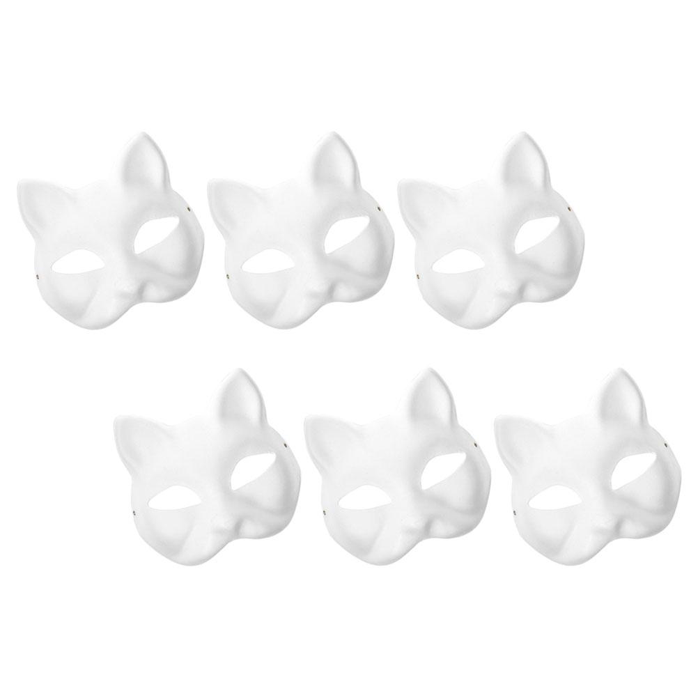 6 Pcs Party Mask Halloween Paintable Blank DIY White Masks Makeup Paper Cat Child