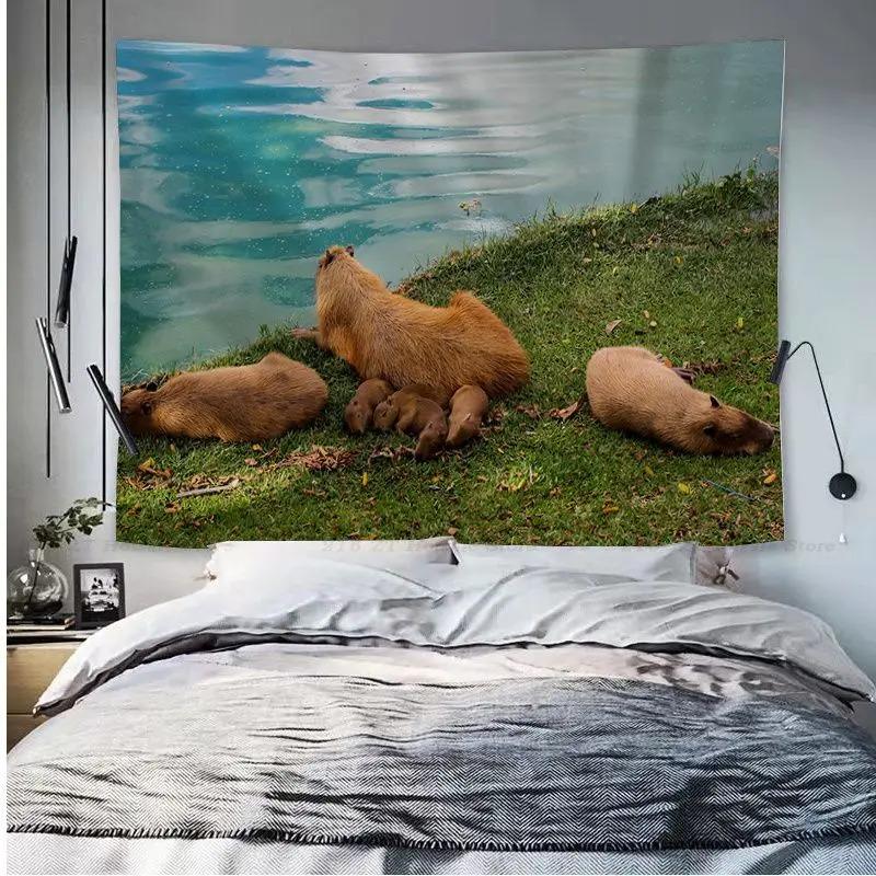 Гобелен с изображением животных капибары, украшение для офиса, гостиной, настенный гобелен для дома