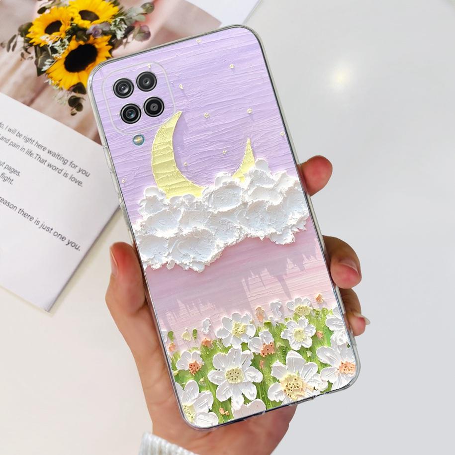 Чехол для Samsung Galaxy A12 Прозрачная накладка Модный Цветок Тонкий Мягкий ТПУ Чехол для Телефона Для Samsung A12 SM-A125F M12 F12 A 12 Capa