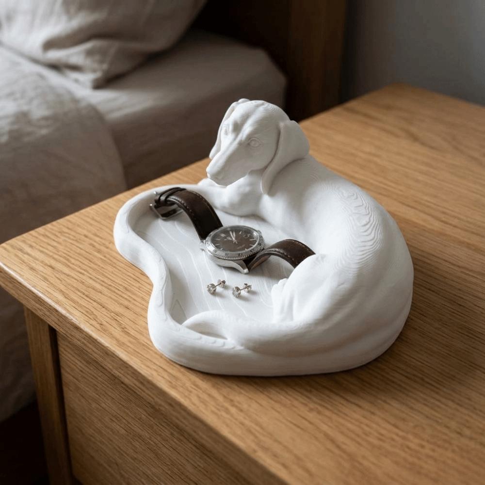 3D Printed Dachshund Storage Tray White Key Coin Holder Funny Jewelry Catchall Dish Bedroom