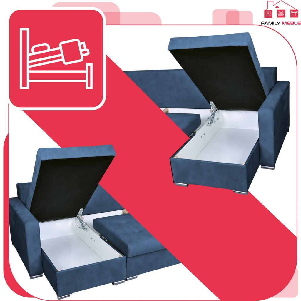 Varius BIG Corner Sofa Bed with Sleeping Containers Family Furniture Navy Blue