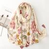 Sober and Fresh Floral Print Soft Scarf with Fringes Travel Office Fashion Cotton Linen Feeling Shawls Lightweight Comfy Warm Scarf Sunscreen Shawls