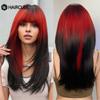 HAIRCUBE Ombre Black Synthetic Wigs With Red Bangs Long Straight Layered Hair Wig for Women Cosplay Halloween Heat Resistant Wig