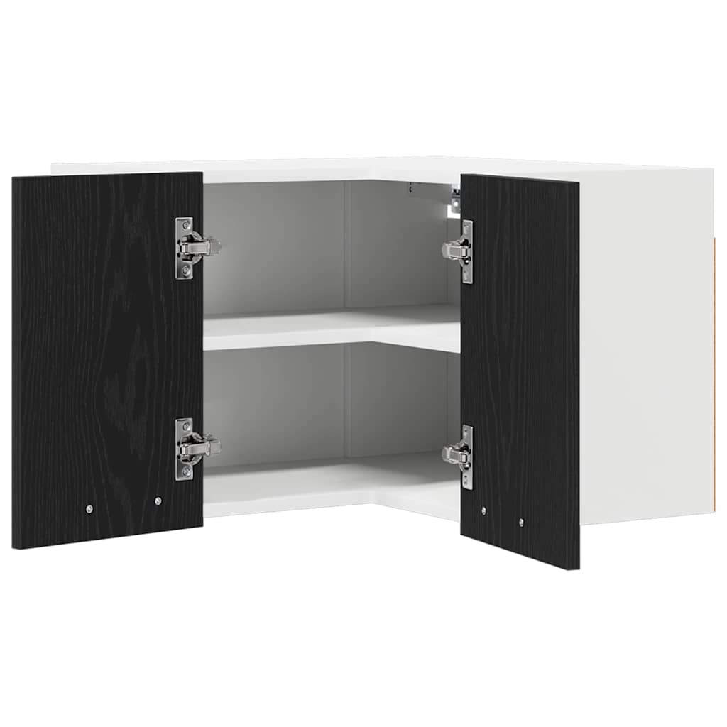 Wall Mounted Corner Cabinet in Black Oak and White 57 x 57 x 40 cm