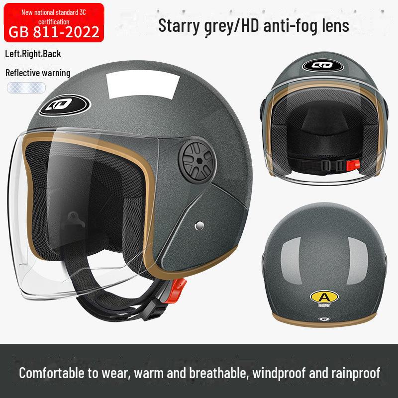 3C Certified Electric Bike & Motorcycle Helmet with Double Windshield - All-Season, Warm Safety Half Helmet