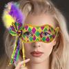 Маска Марди Гра для женщин, блестящая маска со съемной кисточкой и перьями, венецианская маска с ручной палочкой или ремешком для маскарадной вечеринки