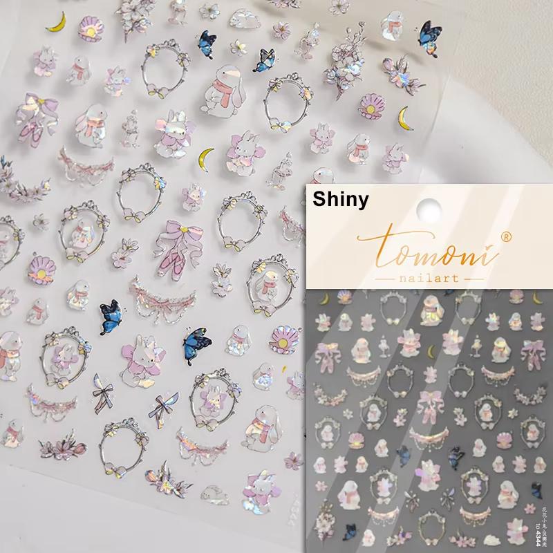 Cute Litter Bear Bowknot 5D Soft Embossed Reliefs Self Adhesive Nail Art Stickers Retro Black White Lace 3D Manicure Decals