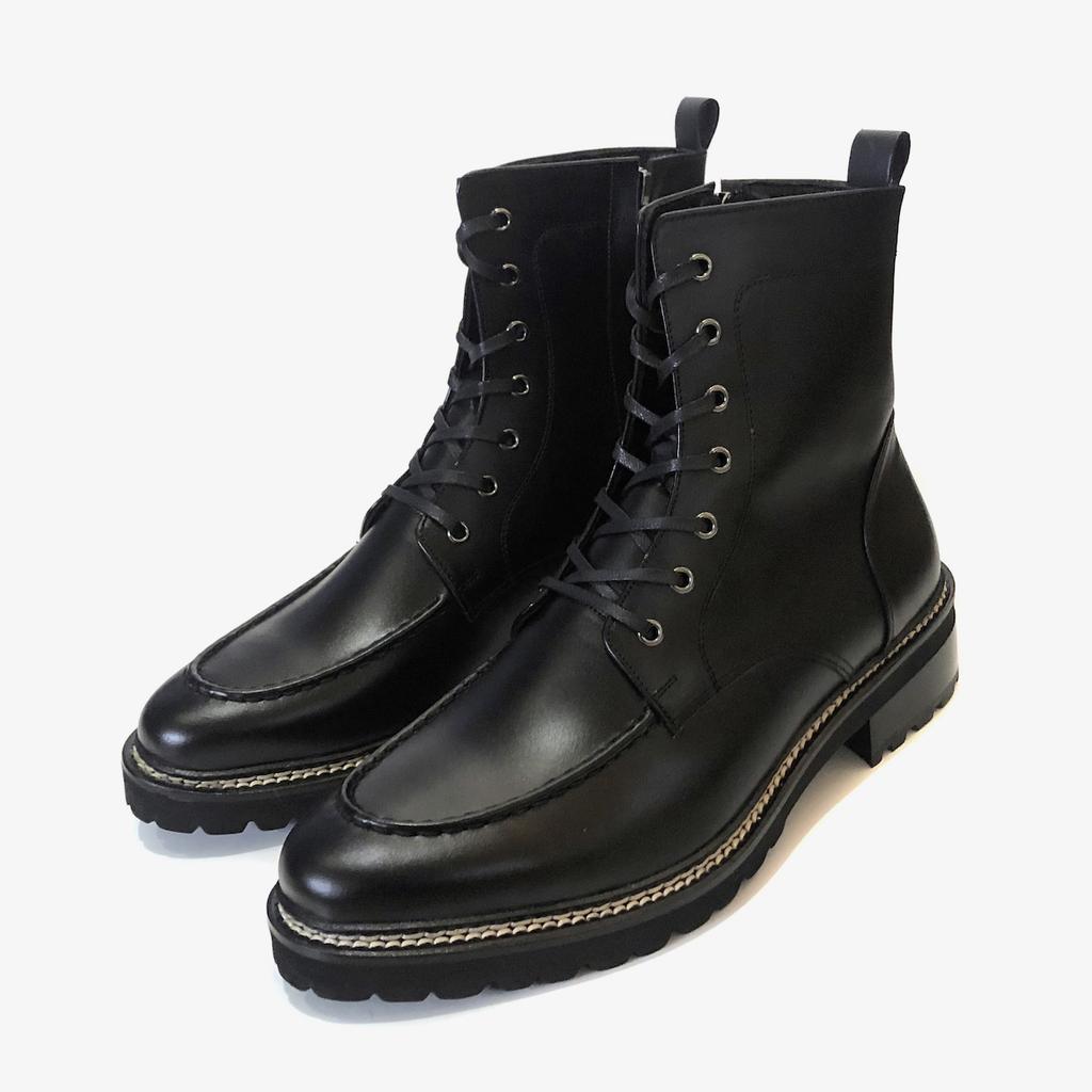 Joenshoe Human Stitch Side Zipper U-Tip Worker Boots Black