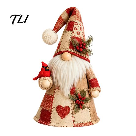 Decorative Autumn Harvest Figures Handmade Patchwork Gnome Ornament with Bird Decoration, Resin And Cloth Figurine Fabric Fall Dolls Home Decor,