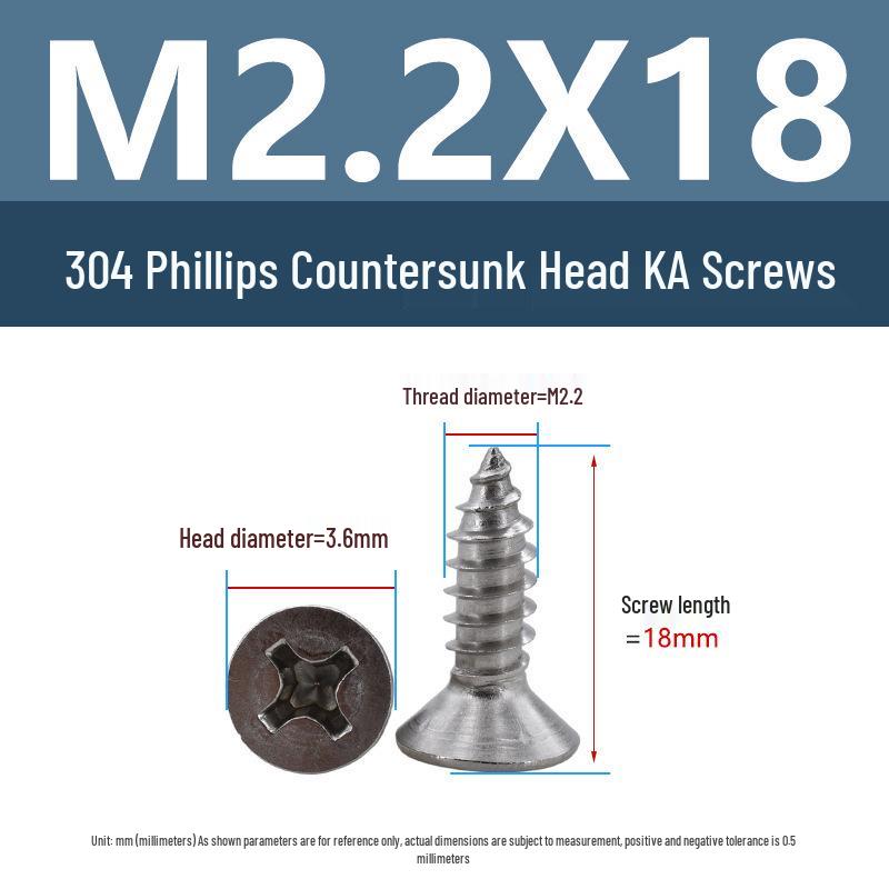 Yigu 304 Stainless Steel Phillips Flat Head Self-Tapping Screws M1-M2.5