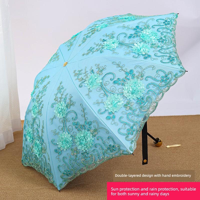 Embroidered Princess Vinyl Sunshade Umbrella with Lace Embroidery 70% off 80% off Folding Sun and Rain Umbrella for Women, Uv Protection