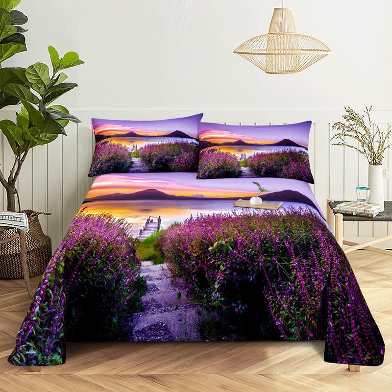 Y1 HomePurple Bedding Set Bed Sheet Linens Pillow Case Queen King Size Lanvender Butteryfly for Bedroom Soft Twin Full Single Do