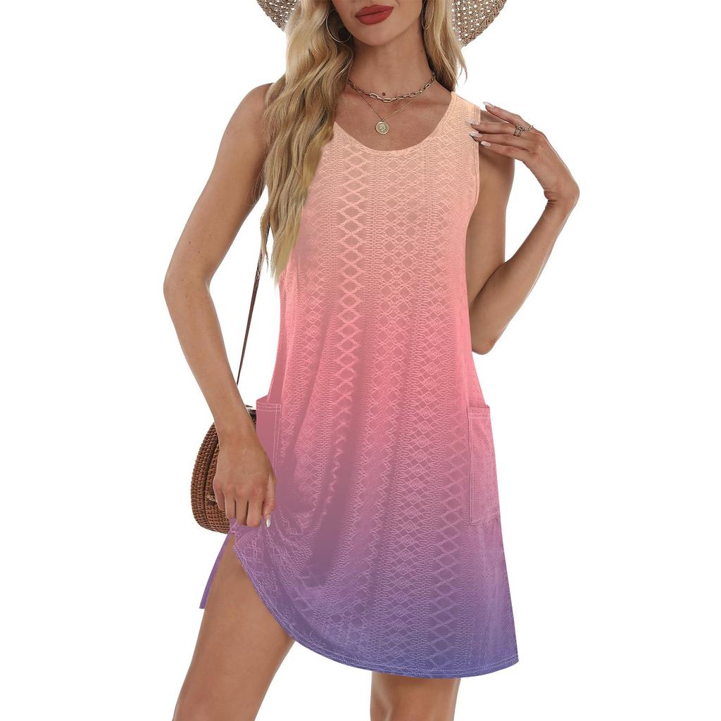 Women's Casual Sundress With Pockets Summer Boho Beach Dress T-Shirts Dress V Neck Loose Tank Dresses