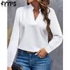 Women's Fashion Casual Spring Fall Solid Color Print Long Sleeve V-Neck Blouses & Shirts