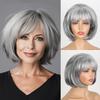 Synthetic Wigs With Bangs Natural Gray Blond Brown Short Wave Fluffy BoBo Wig Women Daily Cosplay Full Head Cover Heat Resistant Fibre