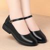 Soft Sole Work Shoes For Women Black Single Shoes One-Liner Flat Buckle Flat Round Toe Work Women's Leather Shoes Mother's Shoes