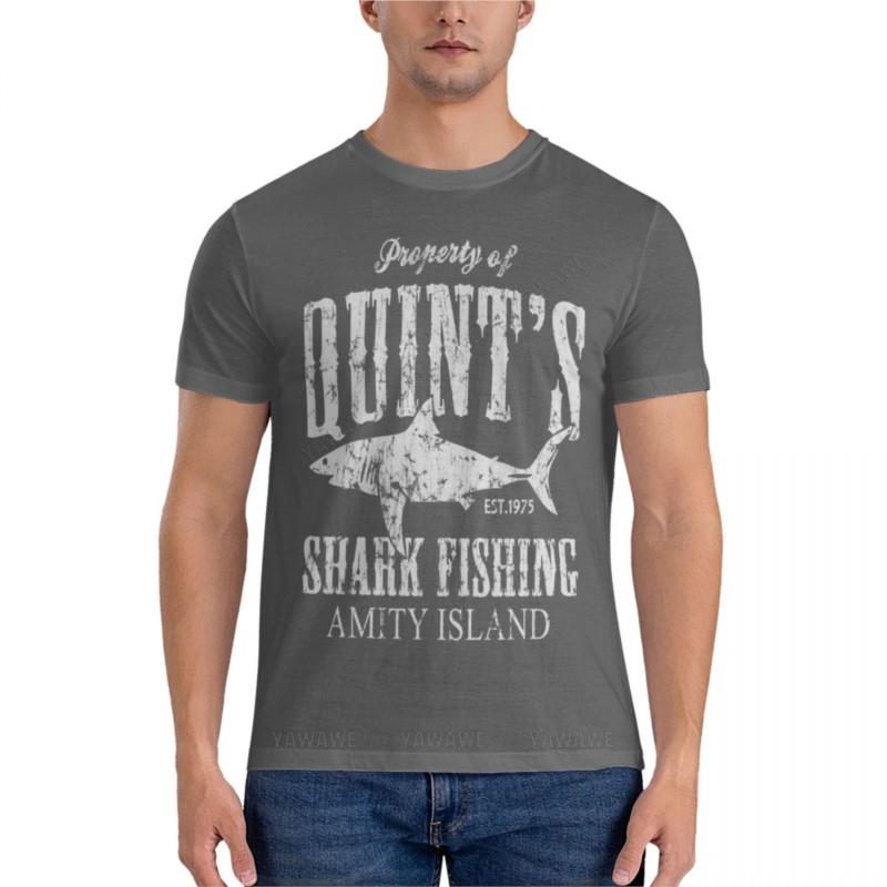 Brand Tshirt Men Cotton T-shirt Quints Shark Fishing Amity Island Essential T-Shirt Graphic T Shirts O-neck T-shirt