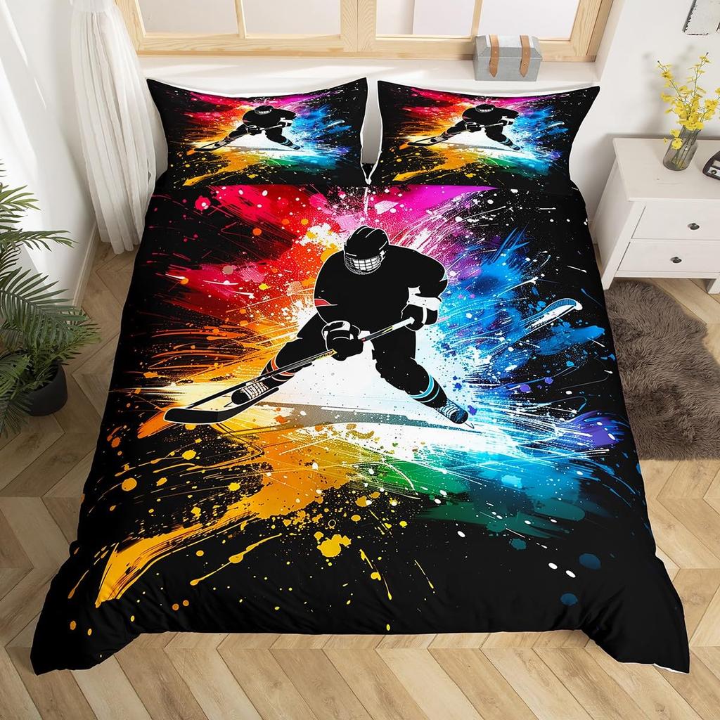 Пододеяльник для хоккейного стадиона, Постельный комплект для хоккея с шайбой, Чехол для одеяла с граффити хоккеиста, Зимнее мероприятие по командным видам спорта, Чехол для одеяла