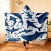 1pc Dark Blue Hand-painted Whale Shark Marine Life Print Flannel Hoodie Wearable Cape Blanket Multiple Sizes